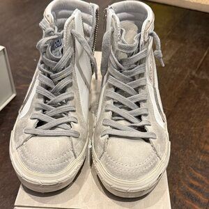 Golden Goose White and Gray Slide Classic Sneakers